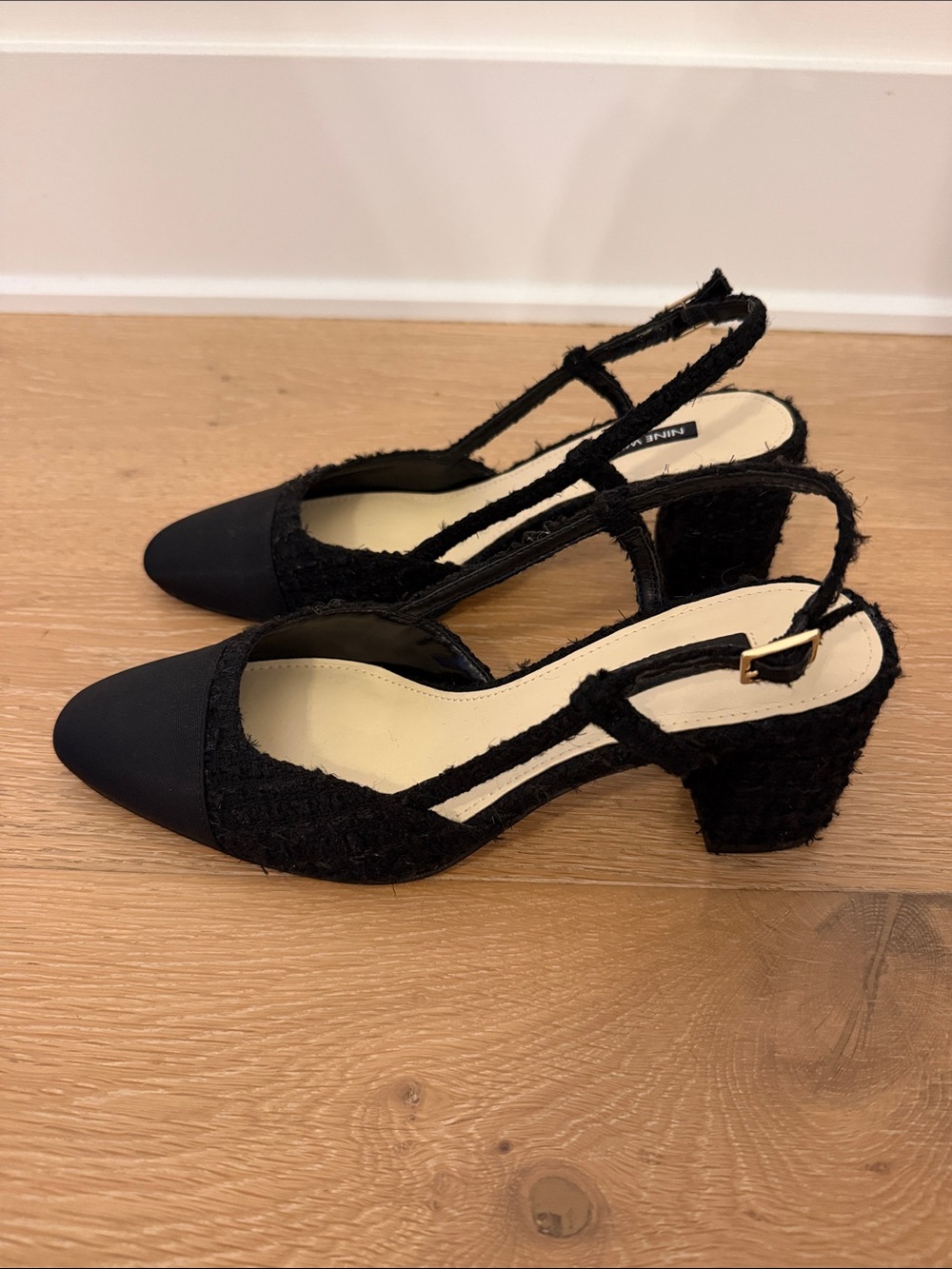 Nine West Black Tweed Slingback Block Heels